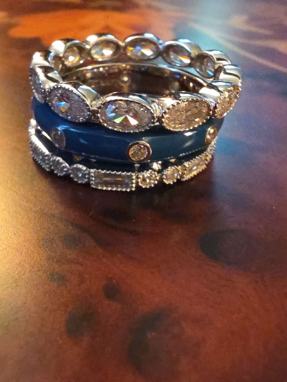 Diamonique CZ Blue Enamel Eternity Stack Set Sterling Silver Rings SZ 10